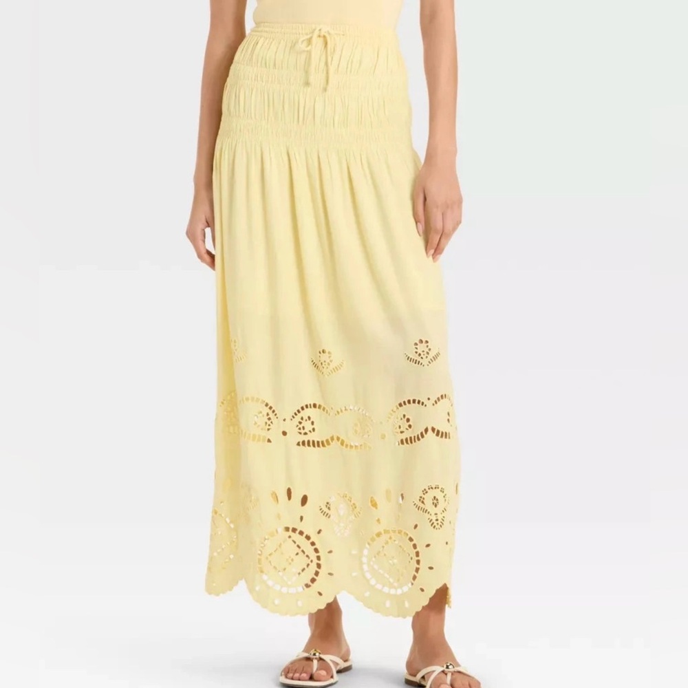Future Collective High Rise Embroidered Eyelet A Line Skirt Yellow Womens XL NWT